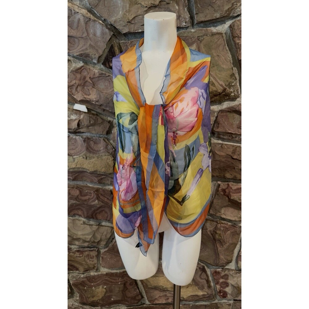 Butterfly Scarf Polyester Blue Green Orange Aqua  Multicolor